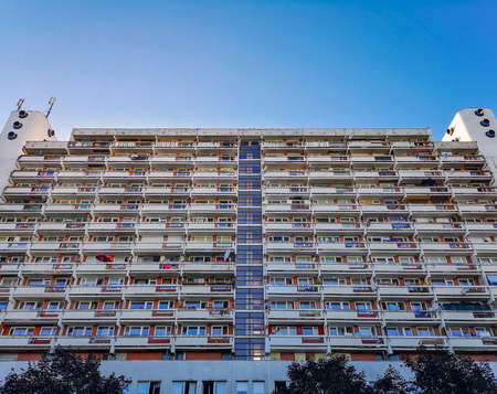 Wroclaw August 06 2018 Symmetrical look to residential building with small park in front ofのeditorial素材