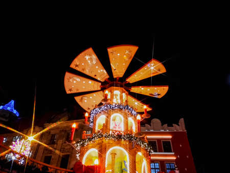 Wroclaw Poland December 18 2018 Lookup to tower at Wroclaw Christmas Marketのeditorial素材