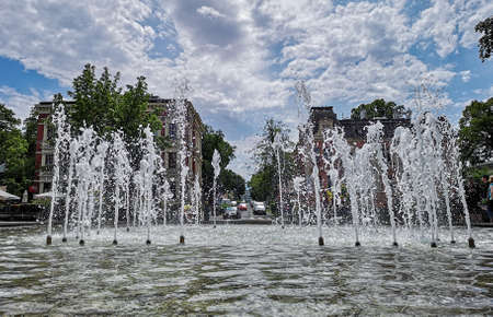 Zielona Gora Poland 8 June 2019 Fountain of Zielona Gora at hero squareのeditorial素材