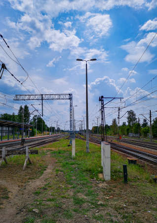 Zawiercie July 19 2019 Train rails at End of railway stationのeditorial素材