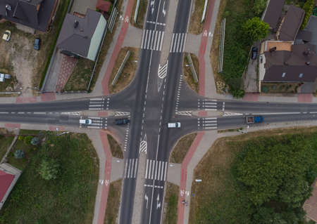 Zawiercie July 17 2019 Aerial top down look to intersectionのeditorial素材
