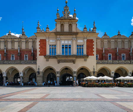 Cracow July 25 2019 Facade of Sukiennice at market squareのeditorial素材