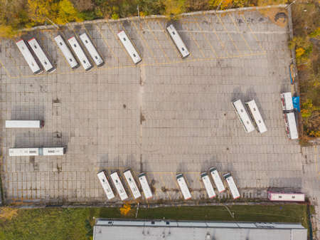 Aerial top down look to parking for buses