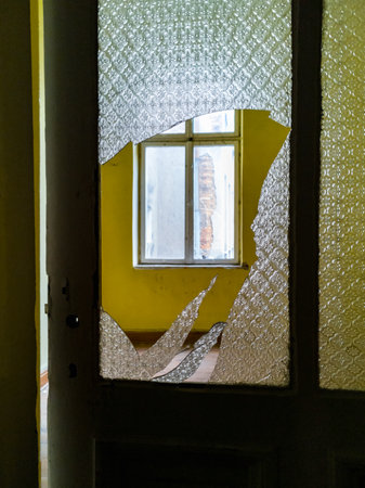 Urban exploration of ruins of old tenement houseの写真素材