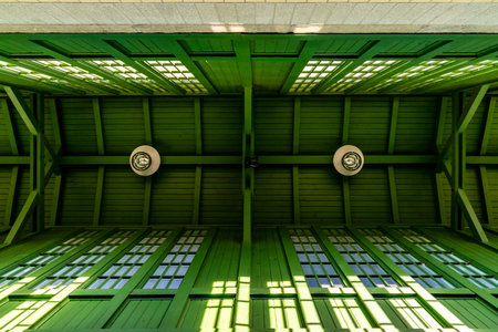Wroclaw, Poland - February 20 2020 Green platform at railway station in Lesnicaのeditorial素材
