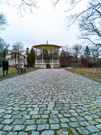 Lodz, Poland - February 22 2020 Small bower in old park at center of squareのeditorial素材