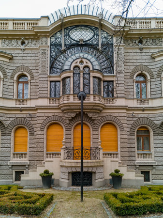 Lodz, Poland - February 23 2020 Facade of Music Academy in Lodzのeditorial素材