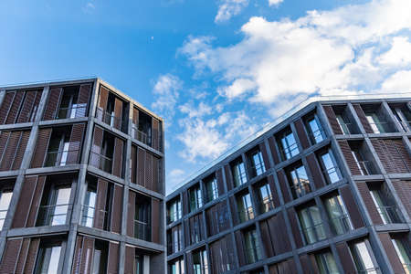 Wroclaw, Poland - March 1 2020 Upward view to facades of apartment buildings