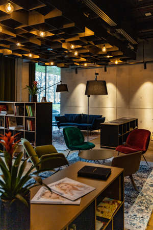 Wroclaw, Poland - March 7 2020 Interior of new modern The Bridge Hotelのeditorial素材