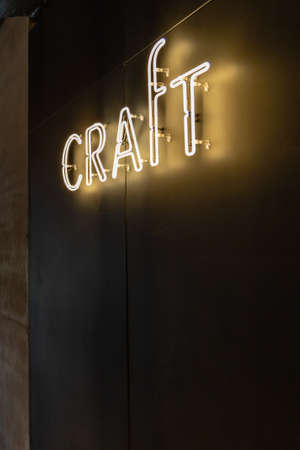 Wroclaw, Poland - March 7 2020 Craft restaurant neon logo in The Bridge Hotelのeditorial素材