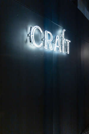 Wroclaw, Poland - March 7 2020 Craft restaurant neon logo in The Bridge Hotelのeditorial素材