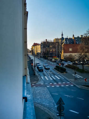 Wroclaw, Poland - March 25 2020 Long Kosciuszki street seen from window of buildingのeditorial素材