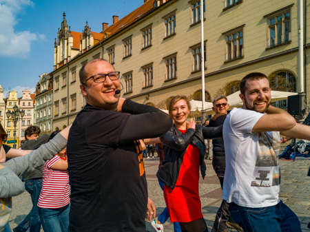 Wroclaw, Poland - March 31 2019 International Flashmob Day of Rueda de Casino and open event at market squareのeditorial素材
