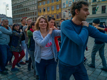 Wroclaw, Poland - March 31 2019 International Flashmob Day of Rueda de Casino and open event at...