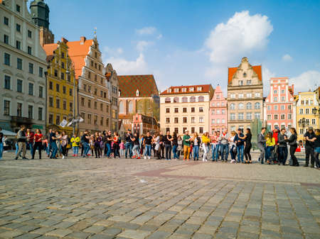 Wroclaw, Poland - March 31 2019 International Flashmob Day of Rueda de Casino and open event at...