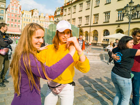 Wroclaw, Poland - March 31 2019 International Flashmob Day of Rueda de Casino and open event at...