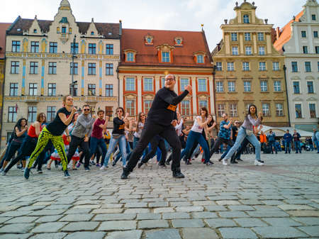Wroclaw, Poland - March 31 2019 International Flashmob Day of Rueda de Casino and open event with...