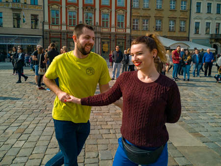 Wroclaw, Poland - March 31 2019 International Flashmob Day of Rueda de Casino and open event at market squareのeditorial素材
