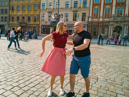 Wroclaw, Poland - March 31 2019 International Flashmob Day of Rueda de Casino and open event at...