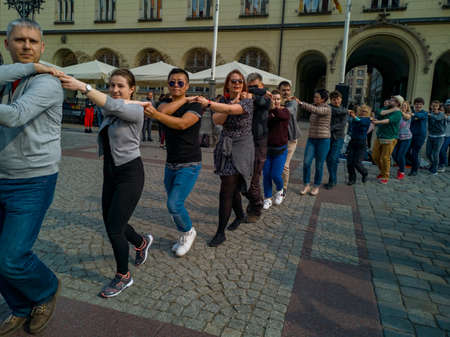 Wroclaw, Poland - March 31 2019 International Flashmob Day of Rueda de Casino and open event at market squareのeditorial素材