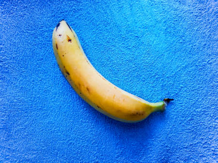 Yellow banana lie on blue towelの写真素材