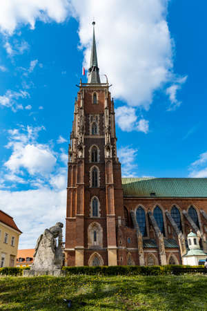 Wroclaw, Poland - May 3 2020: Side view to tower of cathedral of St. John the Baptistのeditorial素材