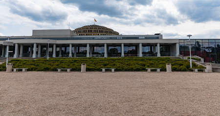 Wroclaw, Poland - May 13 2020: Glass building of Regional Center of Business Tourism with concrete...
