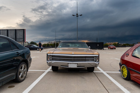 Wroclaw, Poland - July 2 2020 - Meeting of fans of old cars at parking of shopping mallのeditorial素材