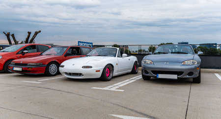 Wroclaw, Poland - July 2 2020 - Meeting of fans of old cars at parking of shopping mallのeditorial素材