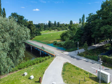 Wroclaw, Poland - July 1 2020: Aerial drone view to park in low meadowsのeditorial素材