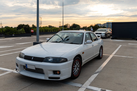 Wroclaw, Poland - July 2 2020 - Meeting of fans of old cars at parking of shopping mallのeditorial素材