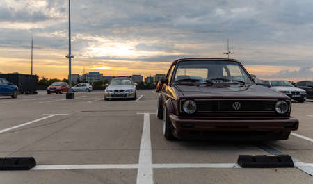Wroclaw, Poland - July 2 2020 - Meeting of fans of old cars at parking of shopping mallのeditorial素材