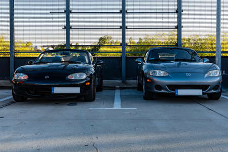 Wroclaw, Poland - July 16 2020: Meeting of fans of old cars at parking of shopping mallのeditorial素材