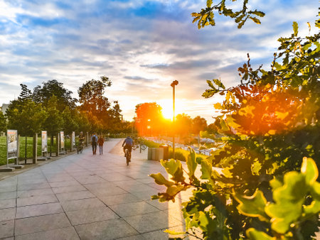 Wroclaw, Poland - July 13 2020: Beauty sunset over Xavery Dunikowski boulevardのeditorial素材