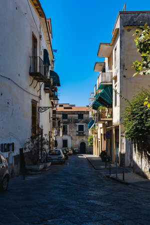 Sorrento, Italy - August 26 2020: Street view to narrow road full of cars and motorbikesのeditorial素材