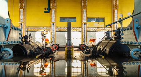 Wroclaw, Poland - September 2 2020: Old constructions inside old pumping station