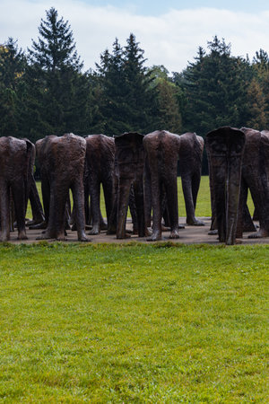 Poznan, Poland - October 2 2020: Outdoor sculptures complex Nierozpoznani in Citadel park in Poznanのeditorial素材