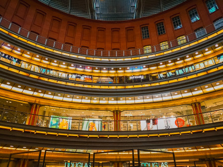 Poznan, Poland - October 2 2020: Interior to big hall of Old Brewery shopping mallのeditorial素材