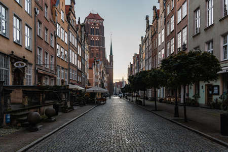 Gdansk, Poland - October 24 2020: Long street next to market square full of colorful tenement housesのeditorial素材