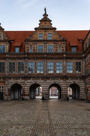 Gdansk, Poland - October 24 2020: Big city gate called Green Gate at morning
