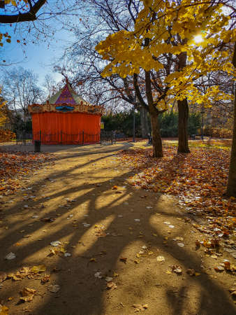 Wroclaw, Poland - November 21 2020: Closed Carousel for kids in Staromiejski parkのeditorial素材