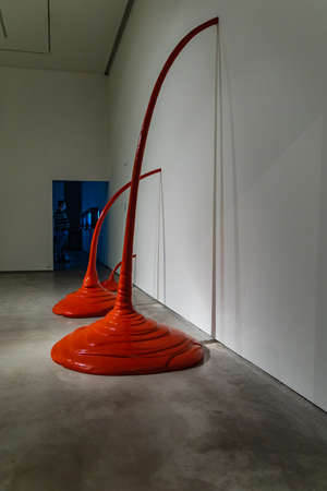 Cracow, Poland - February 2021: Indoor exhibition in MOCAK Museum of Contemporary Art in Krakow