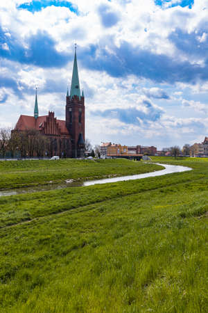 Legnica, Poland - April 2021: Roman Catholic parish of St. Jack next to the Kaczawa riverのeditorial素材