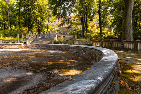 Kamieniec Zabkowicki, Poland - June 2021: Big fountain in front of old renovated Marianna OraÅska's Palaceのeditorial素材