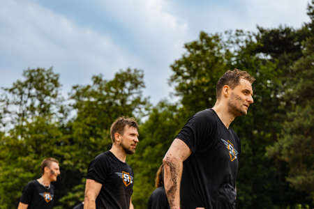 Poznan, Poland - June 2021: An hard extreme obstacle course Survival Race at rainy day