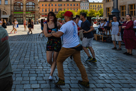 Wroclaw, Poland - July 31, 2021: Rueda de Casino open event at market squareのeditorial素材