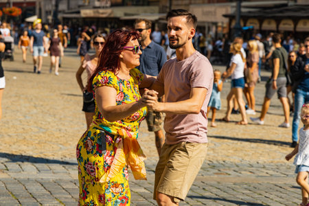 Wroclaw, Poland - July 31, 2021: Rueda de Casino open event at market square