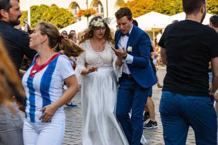 Wroclaw, Poland - July 31, 2021: Rueda de Casino open event at market squareのeditorial素材