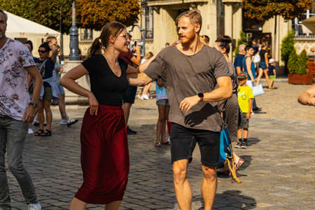 Wroclaw, Poland - July 31, 2021: Rueda de Casino open event at market squareのeditorial素材