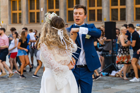 Wroclaw, Poland - July 31, 2021: Rueda de Casino open event at market squareのeditorial素材